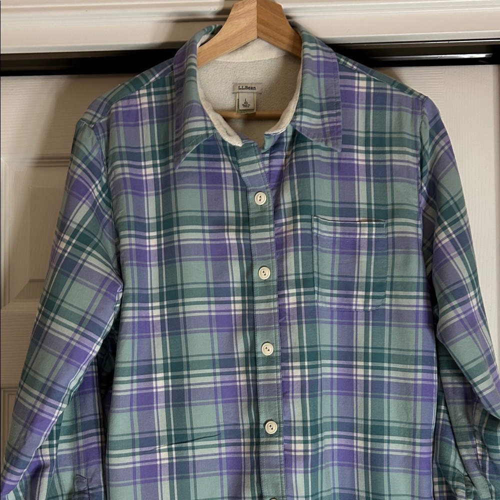 L.L. Bean Women's Fleece-Lined Flannel Plaid Shirt Jacket Size Large